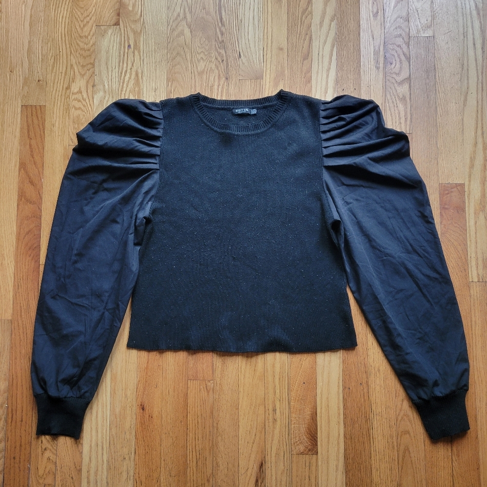 Nasty Gal Mixed Material Puff Sleeve Sweater